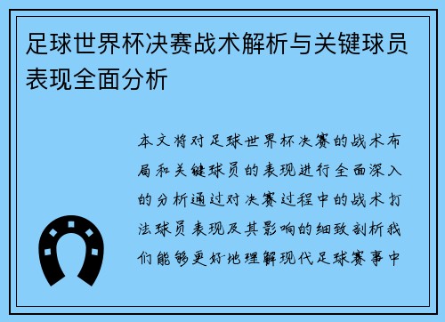 足球世界杯决赛战术解析与关键球员表现全面分析